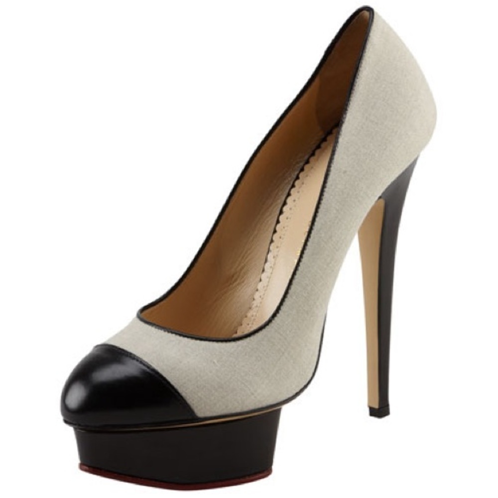 Charlotte Olympia Monacoco Linen Canvas Leather Cap-Toe Platform High Heel 40